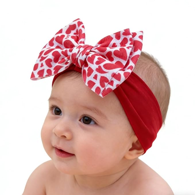 Baby Nylon Headbands Valentine's Day Baby Bows Stretchy Red Headbands for Newborns Infant Cute Hair Accessories (Y13, FZ)