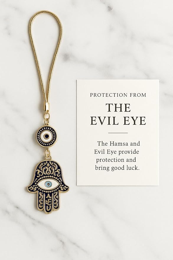 Simagift Luxury Gold Detailed Hand Of Fatma & Evil Eye Mirror Rearview Mirror Ornament