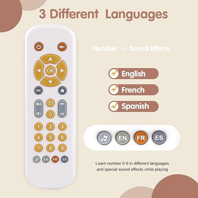 Nueplay Realistic Learning Controller with Light & Music – Interactive Educational Toy for Toddlers, Trilingual English/Spanish/French Number Learning & Pretend Remote Play for Kids Ages 1-3,White.