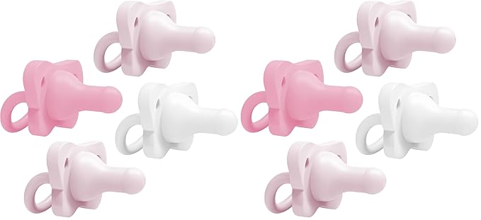 Dr. Brown's HappyPaci 100% Silicone Baby Pacifier, Contoured One-Piece Design, Light-Pink, Pink, White, 0-6m, BPA-Free, 8-Pack