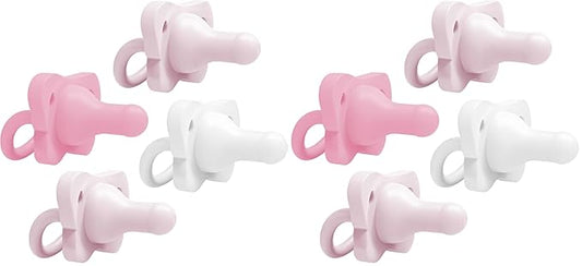Dr. Brown's HappyPaci 100% Silicone Baby Pacifier, Contoured One-Piece Design, Light-Pink, Pink, White, 0-6m, BPA-Free, 8-Pack