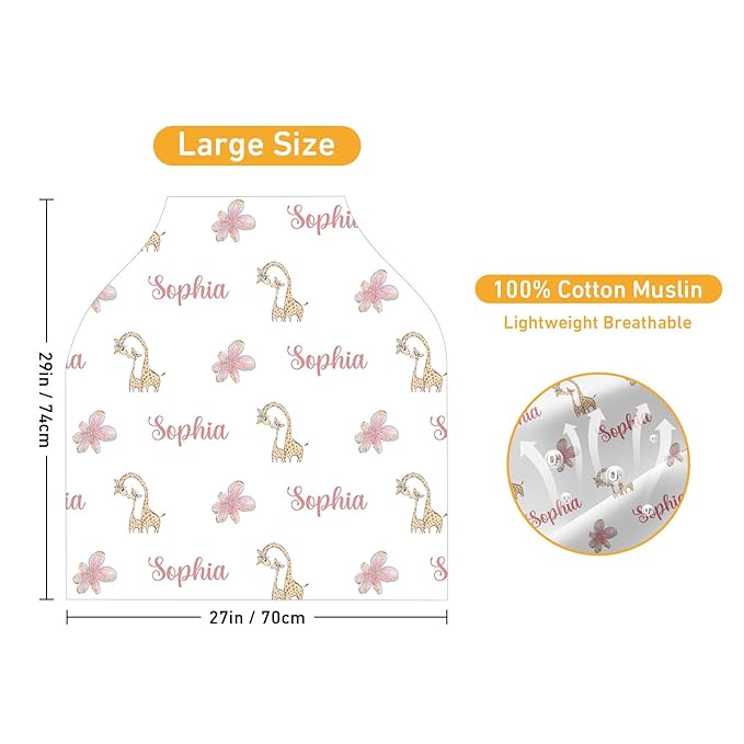 Personalised Infant Car Seat for New Parents - Baby Carseat Cover, Breast Feeding Pink Giraffe Print Cover, Multi -Function pad for Boys Girls Toddlers - Christmas Gifts for Parent Babies(27"x29")