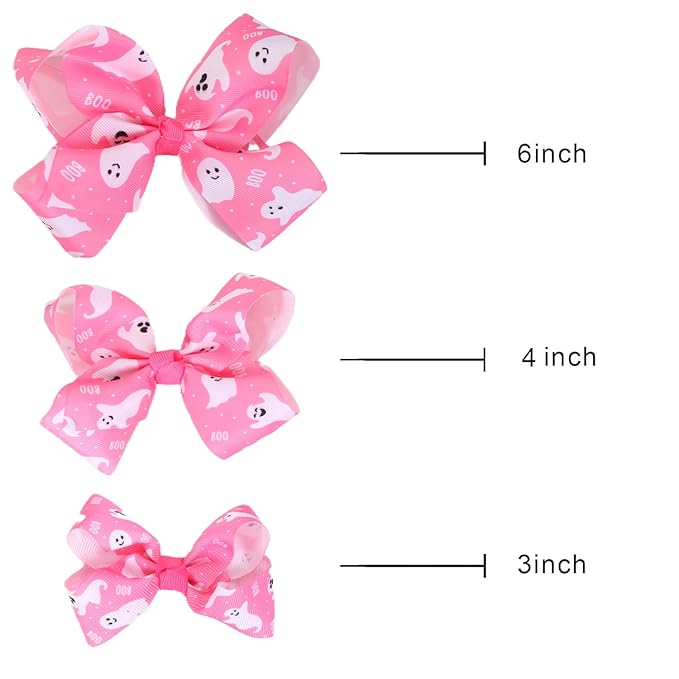 Bows for Girls,6PCS Hand-made Grosgrain Ribbon Hair Bows Alligator Clips Hair Accessories for Little Teen Toddler Girls Kids (Halloween Pink)