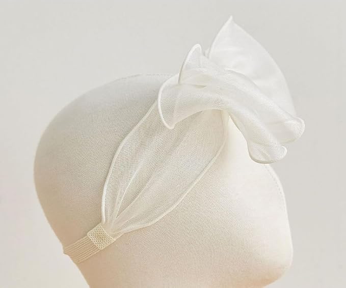 Baby Girls Lace Bow Headband Cute Chiffon Bow-Knot Toddler Hairband Elastic Soft Lace Infants Birthday Party Hair Accessories (White-1, One size)
