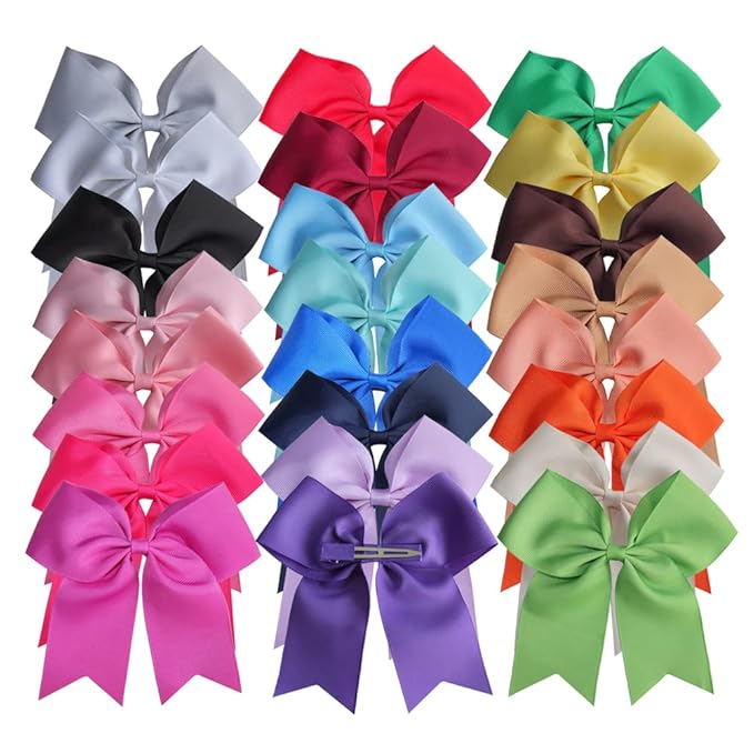 24 Colors Cheer Hair Bow Alligator Clips for Baby Little Girls School Colleage Teens Dancing Cheerleading Bow Hair Accessories (24 pcs/5.5 Inch Cheer Bow)