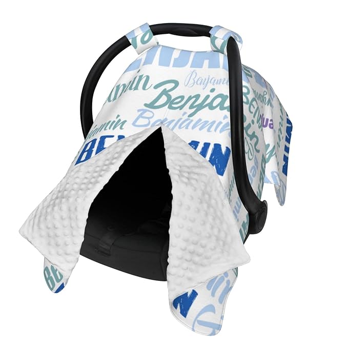 Personalized Baby Car Seat Canopy for Babies, Custom Name Baby Car Seats Covers for Boys Girls, Opening Minky Nursing Breastfeeding Cover for Infant, Carseat Canopies for Newborn (White)
