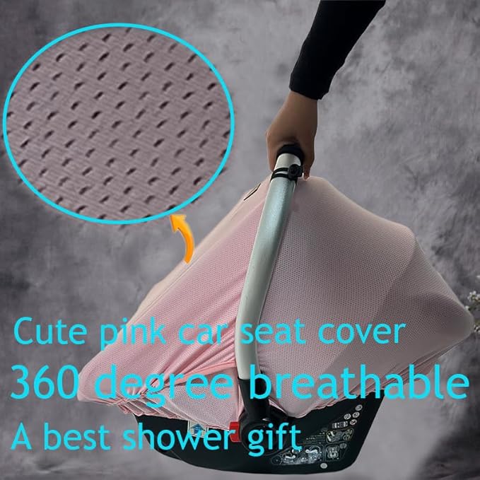 CarSeat Covers for Babies - Universal Baby Car Seat Covers for Girl Summer Infants Carseat Covers Breathable with Inner Bug Nets Covers Dustproof Privacy Shade Protection Baby Covers with Hoop