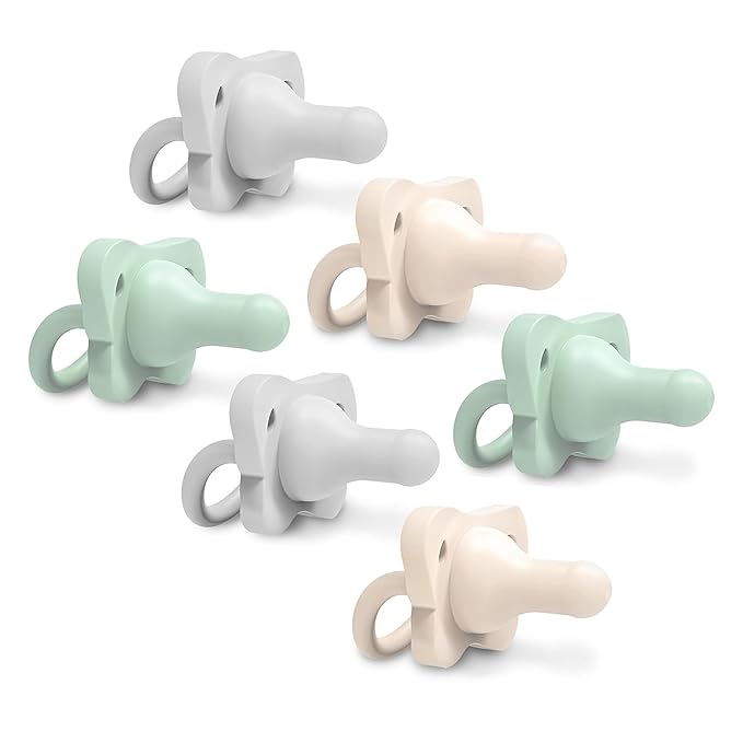 Dr. Brown's HappyPaci 100% Silicone Baby Pacifier, Contoured One-Piece Design, Gray/Green/Ecru, 0-6m, BPA-Free, 3 Count (Pack of 2)
