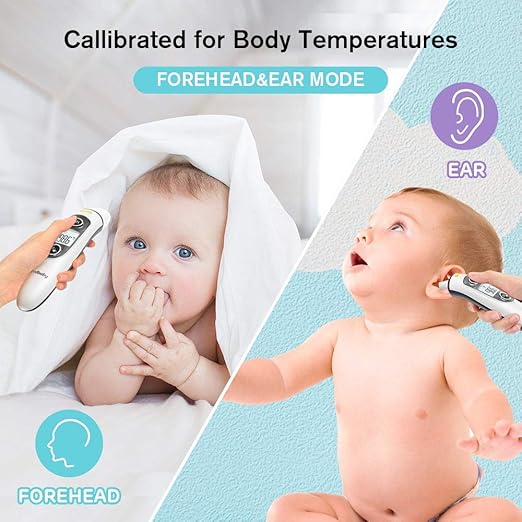 Thermometer for Adults,Touchless Digital Infrared Thermometer for Fever, Ear and Forehead Thermometer for Baby and Kids, with LCD Screen, Memory Recall, Fever Alarm (White)