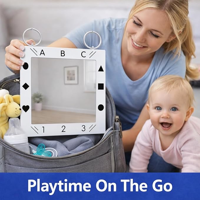 Premium Tactile Baby Mirror Toy for Tummy Time & Play, Double-Sided High-Contrast Sensory, Supports Crawling & Vision, Easy Clean, 12”x12” Large Size, Lightweight, Ideal Gift for 0–12 Months Babies