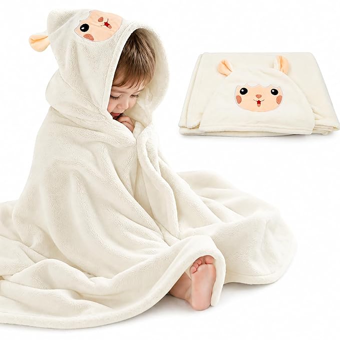 ROMASA Baby Bath Towel Ultra Soft Hooded Towel Highly Absorbent Bathrobe Blanket Toddlers Shower Gifts for Boys Girls-27.5" x 55" (White)