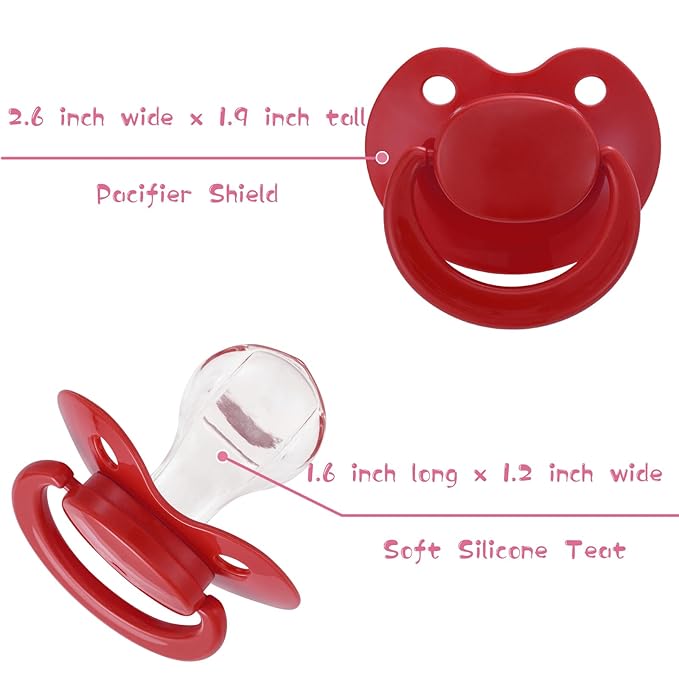 Adult Sized Pacifier Bigshield : Replacement Silicone Paci Big Teat for Anxiety Release - Orthodontic Binky Taken Apart and Re-Assembled Red
