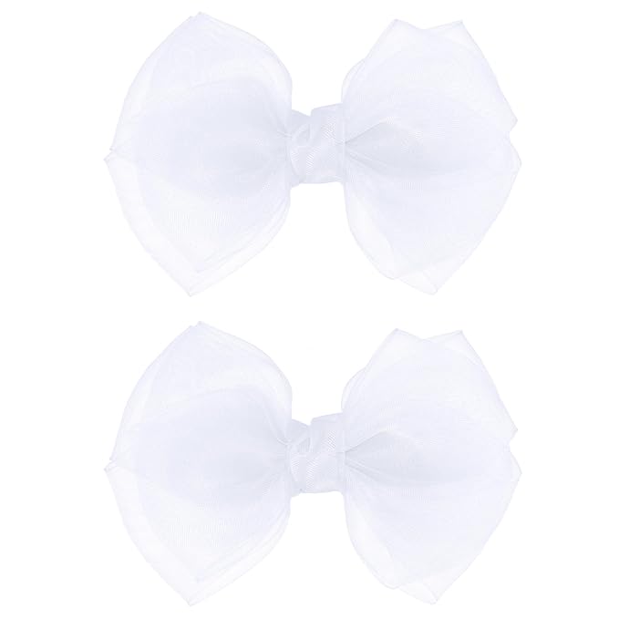 Mesh Hair Bows Clip White 4" Organza Double Tulle Bow Barrettes Alligator Pins for Teens Toddler Flower Girls Wedding Pageant Communion Birthday Party Dress Decorative Accessories