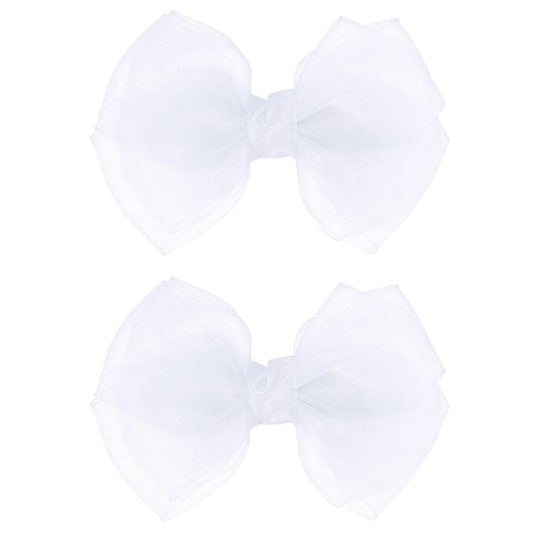 Mesh Hair Bows Clip White 4" Organza Double Tulle Bow Barrettes Alligator Pins for Teens Toddler Flower Girls Wedding Pageant Communion Birthday Party Dress Decorative Accessories