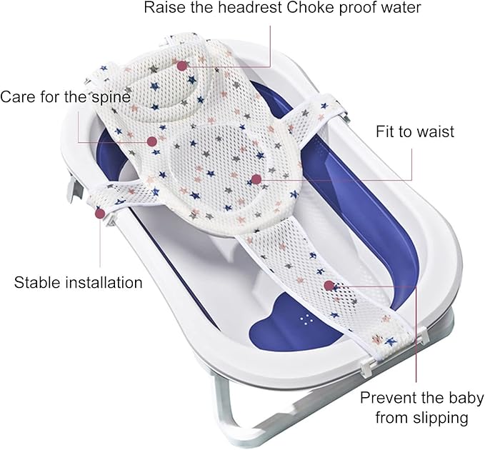 Baby Bathtub Net, Five Corner Bath Seat Support Net Skid Proof Adjustable Universal Breathable Mesh Soft Headrest Baby Bath Net for Infant (Star) Baby Bath Net