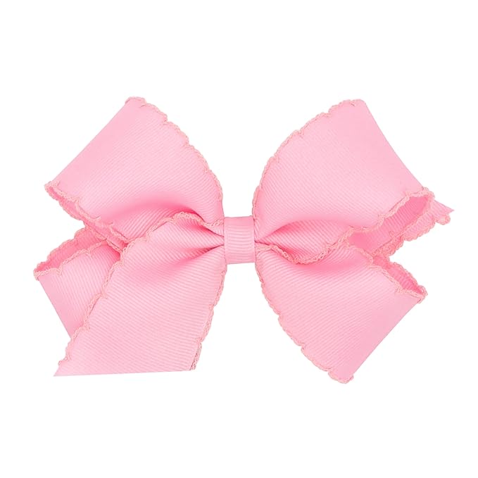 Wee Ones Girls' Classic Grosgrain Moonstitch Edge Hair Bow, No-Slip Hair Clip, Handmade, Pearl, Medium