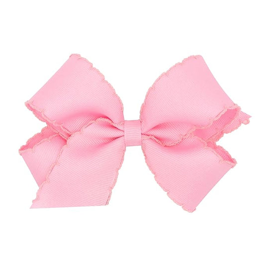Wee Ones Girls' Classic Grosgrain Moonstitch Edge Hair Bow, No-Slip Hair Clip, Handmade, Pearl, Medium