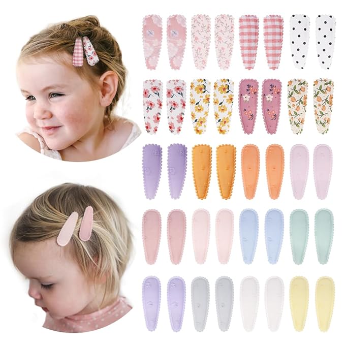 40 Pcs Girl Hair Clips Floral Print Toddler Hair Clips Non Slip Wrapped Snap Hairpins for Kids Barrettes Hair Accessories for Baby Toddler Girls（Pink）