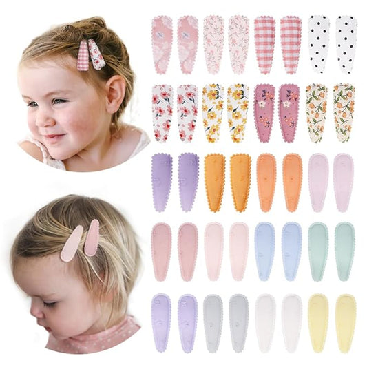 40 Pcs Girl Hair Clips Floral Print Toddler Hair Clips Non Slip Wrapped Snap Hairpins for Kids Barrettes Hair Accessories for Baby Toddler Girls（Pink）
