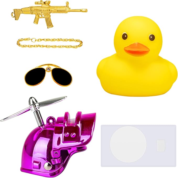 Wonuu Yellow Duck Car Dashboard Ornament - Cool Squeaky Glasses Duck With Propeller Helmet Decoration Accessory (Y-Pink)