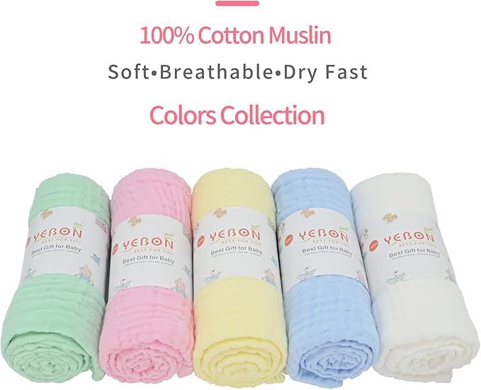 YEBON ProC 2Pcs Baby Muslin Bath Towels, Super Soft Cotton Bath Towel 6 Layers Infant Newborn Swaddle Blanket 41.3 X41.3 Inches,Baby Registry as Shower (Green)