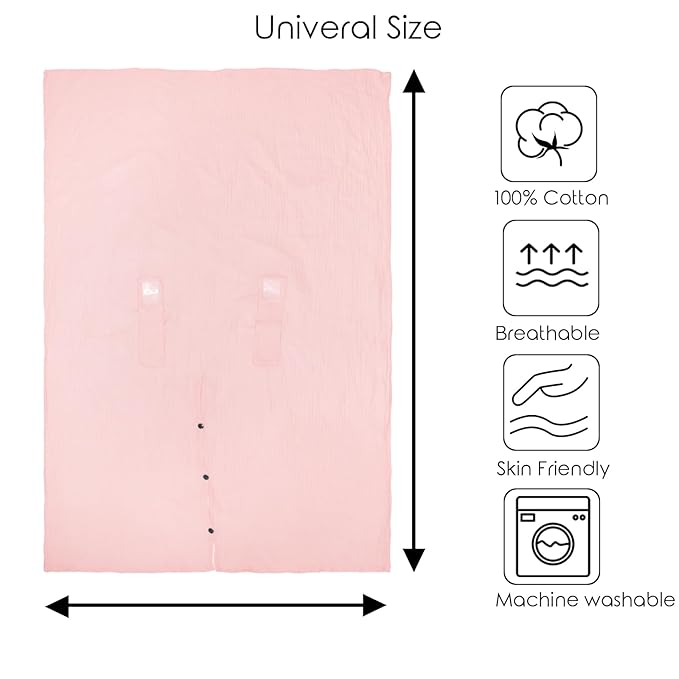 Organic Cotton Muslin Baby Car Seat Cover, Multi Use for Nursing Cover,Breathable Carseat Canopy for Boys Girls (Pink)