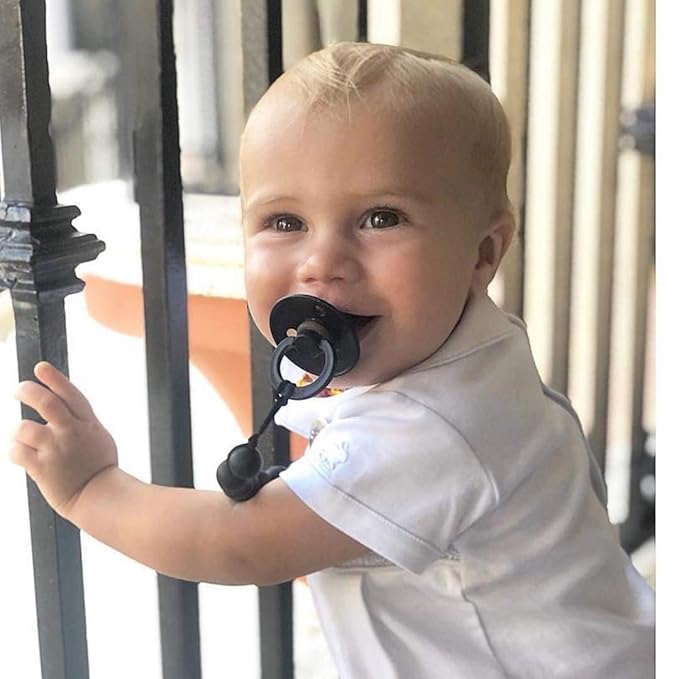 Ali+Oli Silicone Pacifier Clip for Baby (Black) 100% Food-Grade BPA Free Newborn Pacifier Holder Infant Binky Clip for Baby Boy or Girl