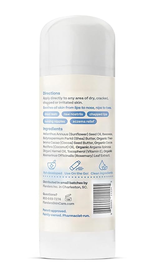 Flanders Healing Balm Stick 0.5oz | Natural Moisturizing Balm for Sensitive Skin, Windburn Protection, Chapped Lip & Dry Skin Relief for All Ages, Lanolin & Fragrance Free, TSA Compliant Size