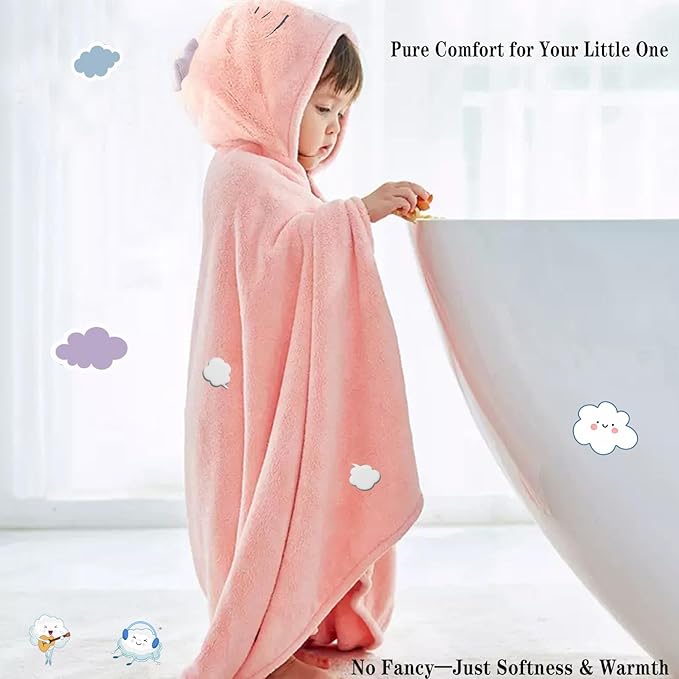 Toddler Baby Bath Towel with Hood 27.5"X55" Ultra Absorbent Soft Cozy Comfort Bathrobe Blanket, 0-6 Years Infant Shower Towel for Girls(Pink Cat)