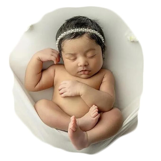 Zeroest Newborn Photography Props Baby Girl Photoshoots Pearl Headbands Infant Girl Photo Posing Beaded Headband Prop (Ivory, One Size)