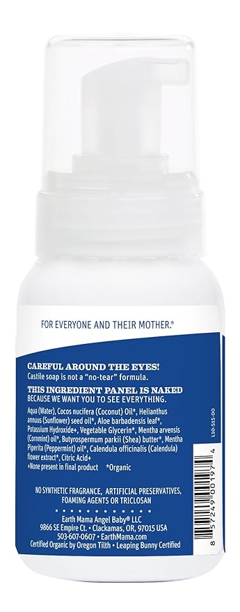 Earth Mama Wild Peppermint Hand & Body Wash | Foaming Castile Soap Liquid and Hand Soap, Made with Organic Wild Mint & Peppermint Oil, 5.3 fl oz