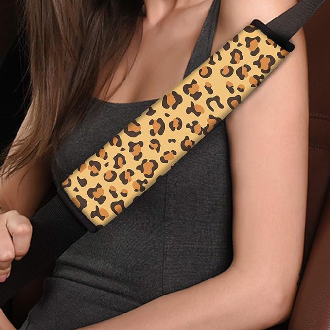 Showudesigns Leopard Seatbelt Strap Cover for Women/Cheetah Seat Belt Covers for Cars Handbag Carmera Backpack Straps Shoulder Pad Cushion - Soft Comfort 2 Pack
