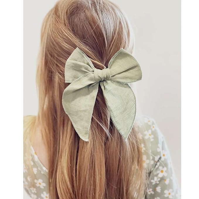 Pack of 4 Gorgeous Fable Bow Hair Clips for Girls Women Linen Hair Bow Alligator Clips Toddler Baby Mom Young Girl Hair Accessories (Mustard/Sage)