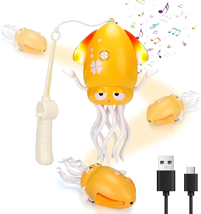 BUSOHA Dancing Octopus Toy – Electric Crawling Octopus Music Toys with Light Up and Smart Sensor,Gift for New Mom,Friend,Family,Yellow