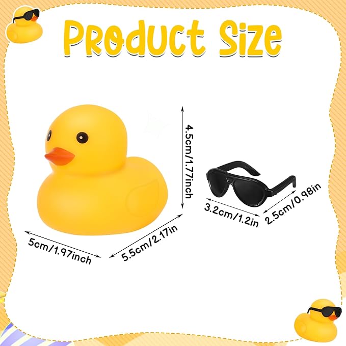 24 Set Mini Rubber Ducks with Sunglasses, Tiny Rubber Ducks Bulk for Car Dashboard Decorations Cruise Birthday Party Favors (Yellow)