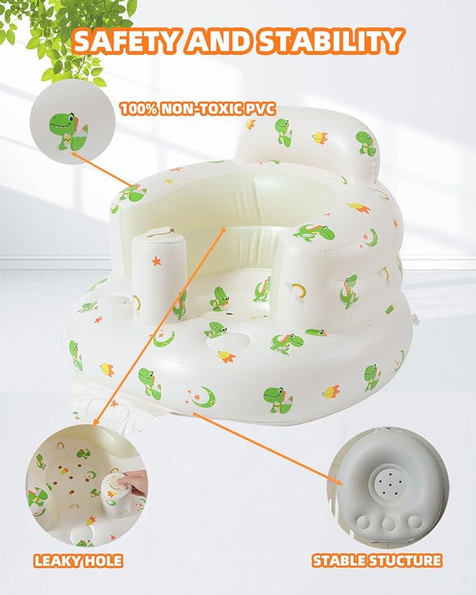 AGITVPS Upgrade Inflatable Baby Seat with Tray for Babies 3-36 Months, Built in Air Pump Bumbo Seat with Tray, Baby Chair Sit Me up Floor Seat for Baby, Learning to Sit&Feeding (Pillar-Dinosaur)