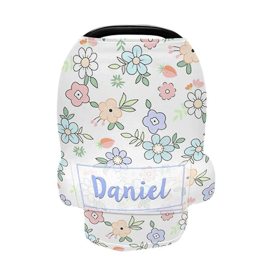 Personalized Baby Car Seat Cover for Babies, Custom Name Baby Car Seats Canopy for Girls, Nursing Breastfeeding Stroller Covers for Infant Newborn, Shower Gift for Baby (Floral Flower)