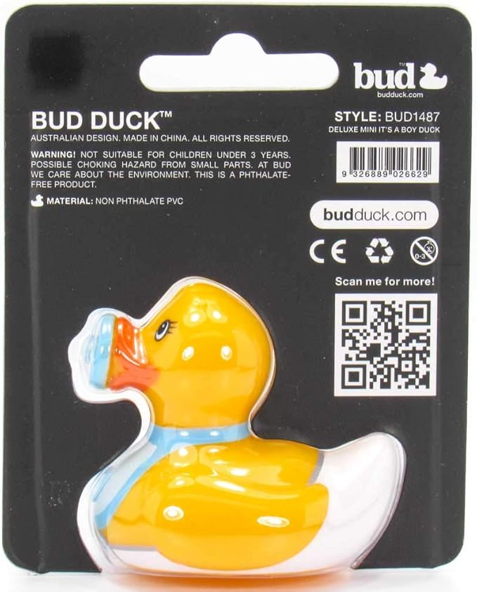It's A Boy (Mini) Rubber Duck Bath Toy by Bud Duck | Elegant Packaging | Collectable | Welcome to Our World!
