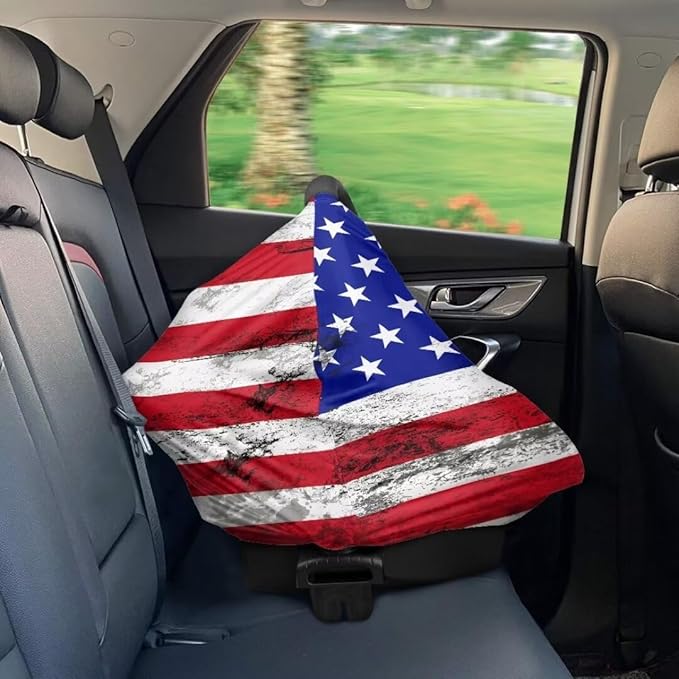 Coldinair Vintage American Flag Baby Car Seat Covers for Boys or Girls,Multi-use Cover,Baby Carseat Canopy,Nursing Cover for Breastfeeding