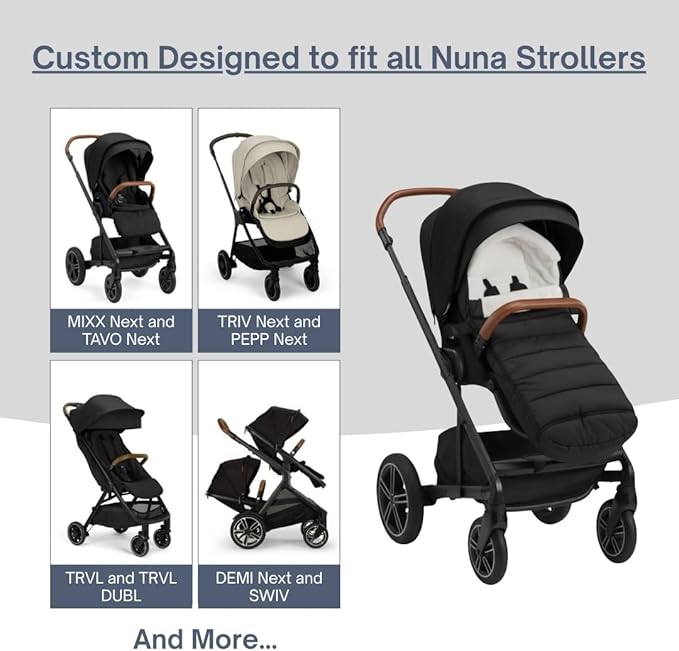 SASHA'S Footmuff designed for all Nuna Strollers (Mixx, Tavo, Triv, Trvl, Trvl Dubl, Demi, Swiv) (Bunting Bag) (Stroller not included)