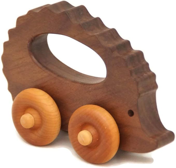 Wooden Hedgehog Toy Car – Handmade Wooden Push Toy for Toddlers & Kids, Natural Wood Woodland Animal Toy