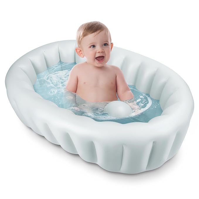 TOSGN Baby Bath Tub Inflatable Bathtub, Travel Foldable Portable Bathtub for Infant and Newborn to Toddler, Blow Up Bathtub for Boys and Girls 0-18 Months, Air Pump Included, Blue