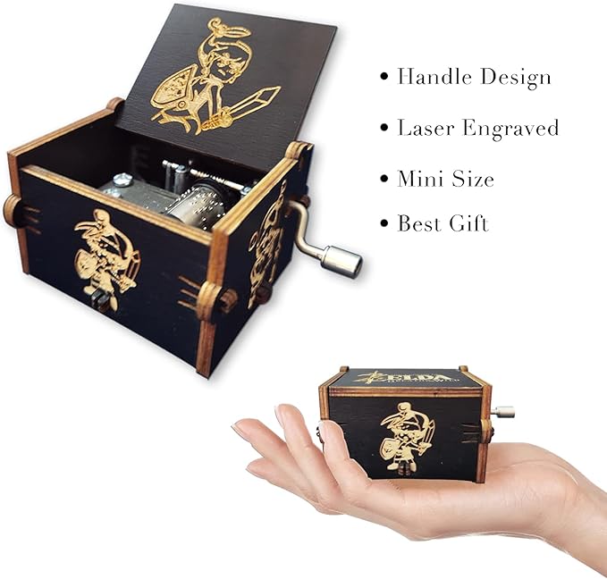 Bolunlun Zeldaa music box, wooden hand crank music box, wooden toys for anime fans, gifts for boyfriends and kids, Valentine's Day, birthday, Halloween and Christmas. (Zeldaa song)