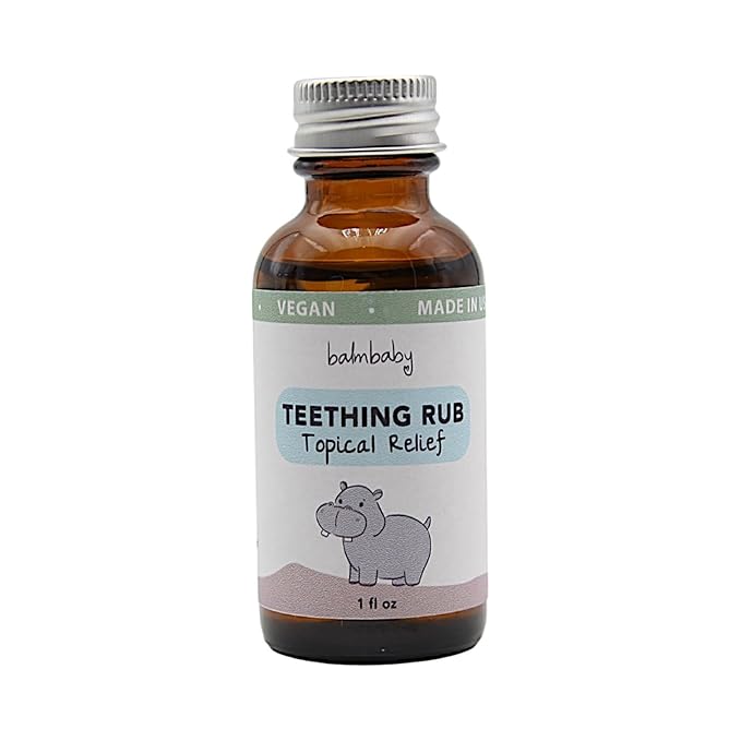 Balm Baby Teething Oil Rub - Natural Baby Teething Relief Aid with Chamomile & Clove - Vegan, Non-GMO, Gentle & Effective - 1 oz Glass Bottle (Bottle w/Cap)