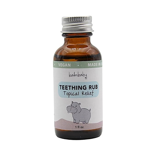 Balm Baby Teething Oil Rub - Natural Baby Teething Relief Aid with Chamomile & Clove - Vegan, Non-GMO, Gentle & Effective - 1 oz Glass Bottle (Bottle w/Cap)