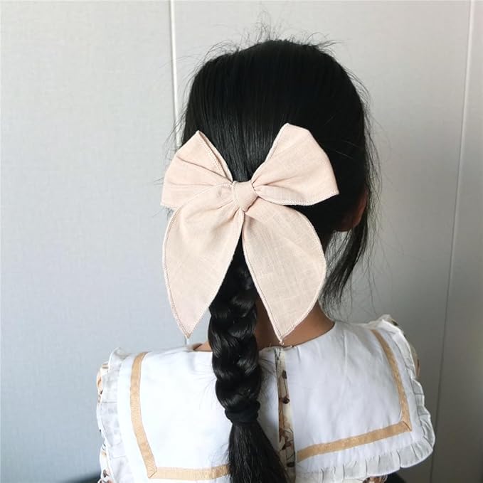 Pack of 4 Gorgeous Fable Bow Hair Clips for Girls Women Linen Hair Bow Alligator Clips Toddler Baby Mom Young Girl Hair Accessories (Camel)