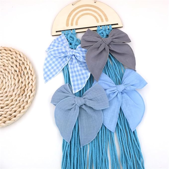 Pack of 4 Gorgeous Fable Bow Hair Clips for Girls Women Linen Hair Bow Alligator Clips Toddler Baby Mom Young Girl Hair Accessories (Blue Sky)