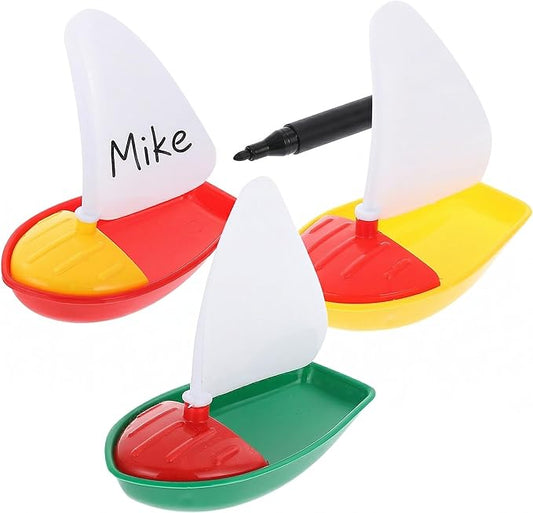 Toyvian DIY Bath Toy Boat & Sailboat 3PCS for Kids Toddler Mold-Free, Small Plastic Boats for Bathtub, Floating Pool Water Toys,Swim Play for Beach Lake Summer, with Educational DIY Sail Design