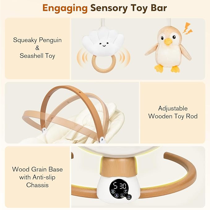 Baby Swings for Infants | Electric Portable Baby Swing with Bluetooth, 5 Swing Speed, 3 Timer Settings, 10 Lullabies, 5-Point Harness & Remote Control | Newborn Swing for Indoor & Outdoor (White)