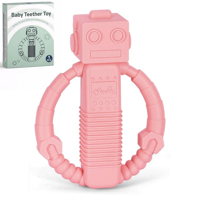 Baby Teether Toys, Silicone Teething Toys with Rattle for 3 Months +, Rattle Toy for Babies Boys & Girls, Relief Teething Pain, Smoothe Babies Gums (Color 2)